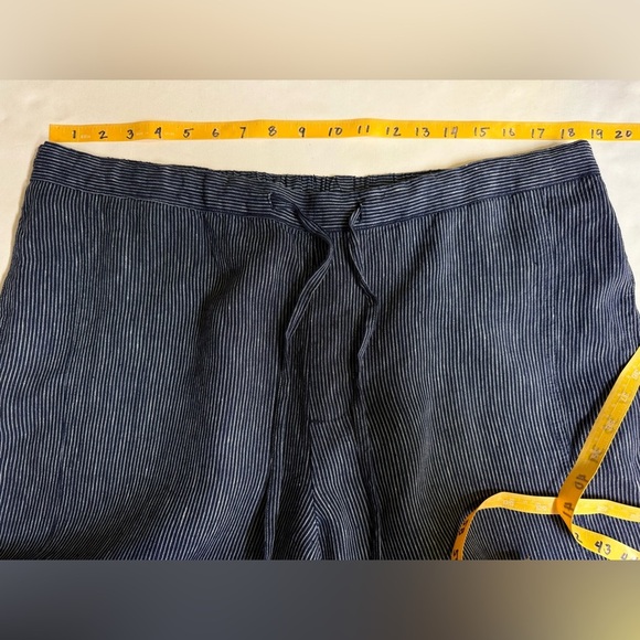 COLDWATER CREEK Navy Blue pinstriped 100% Linen Straight Leg Pants size L - Picture 10 of 12